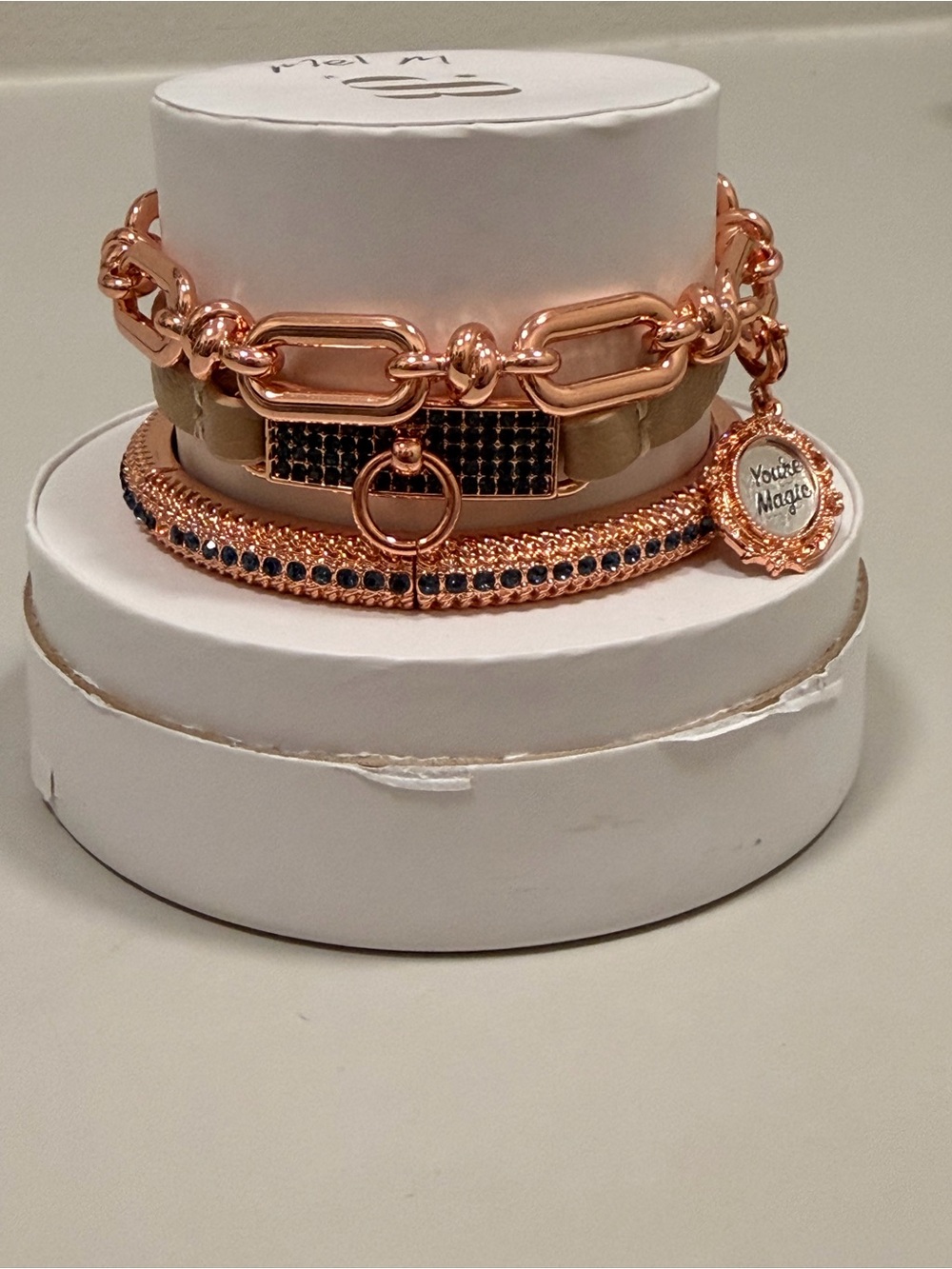 Bomb Party NWT! Rose Gold Stack with Navy Accents “You’re Magic” Charm